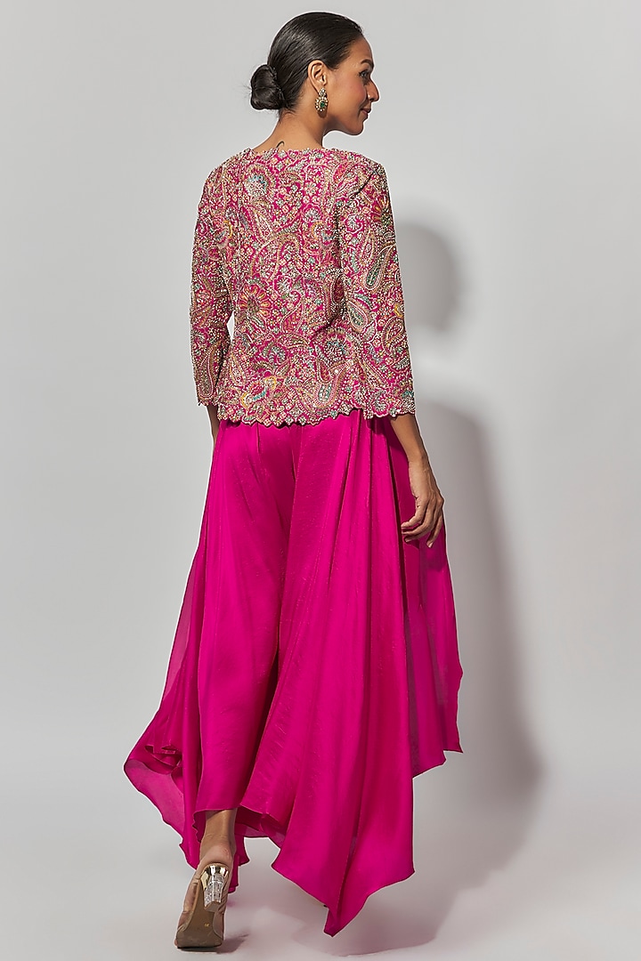Fuchsia Raw Silk Zardosi Embroidered Jacket Set by Mrunalini Rao at Pernia's Pop Up Shop