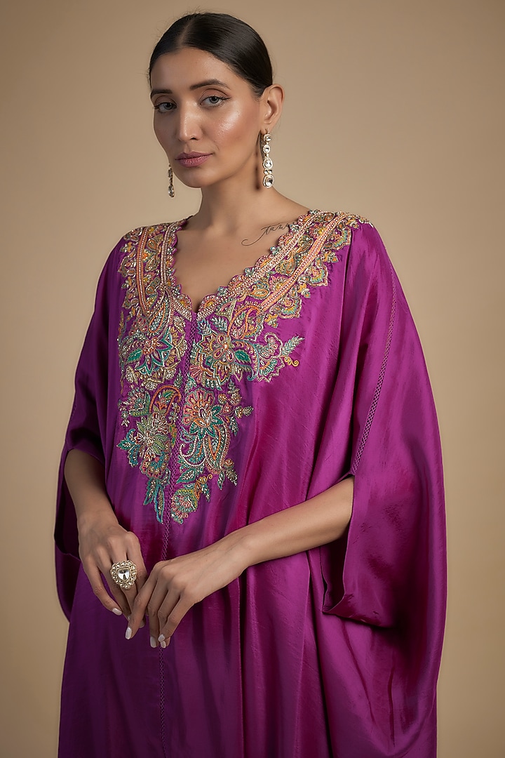 Magenta Pink Paisley Zardosi Embroidered Kaftan Set by Mrunalini Rao at Pernia's Pop Up Shop