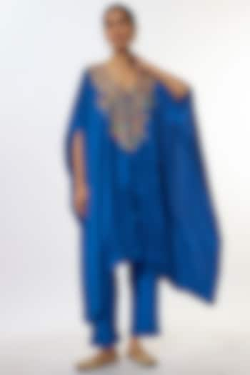 Blue Pure Silk Zardosi Embroidered Kaftan Set by Mrunalini Rao at Pernia's Pop Up Shop