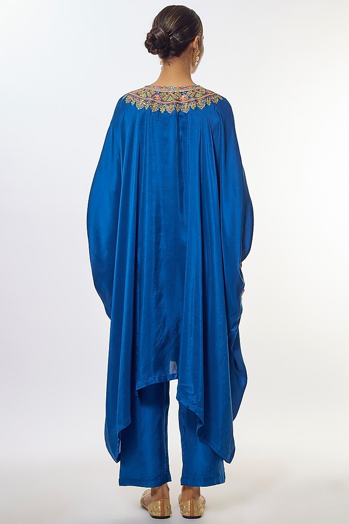 Blue Pure Silk Zardosi Embroidered Kaftan Set by Mrunalini Rao at Pernia's Pop Up Shop