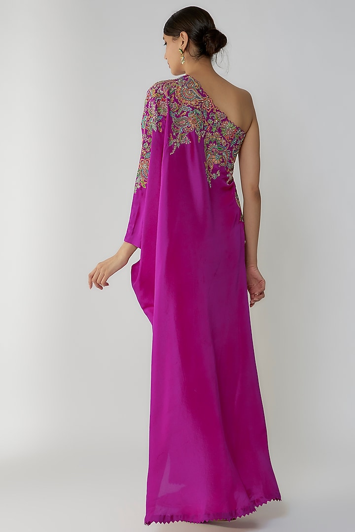 Fuchsia Pure Silk Zardosi Embroidered Kaftan by Mrunalini Rao at Pernia's Pop Up Shop