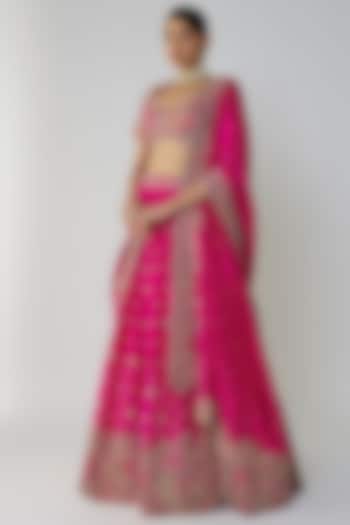 Fuchsia Pure Silk Zardosi Embroidered Bridal lehenga for 22 Lehenga Set by Mrunalini Rao at Pernia's Pop Up Shop