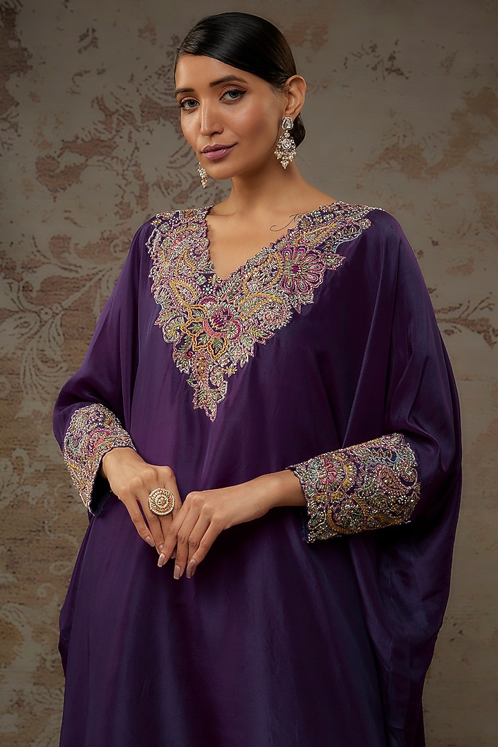 Purple Pure Silk Pearl & Zardosi Embroidered Kaftan Set by Mrunalini Rao at  Pernia's Pop Up Shop 2026