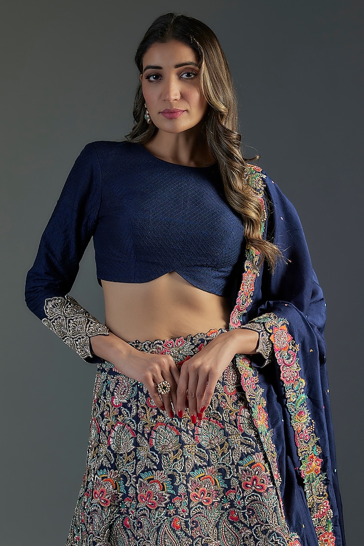 Pastel Blue Kasab Zari & Multicolor Resham Embroidered Lehenga Set