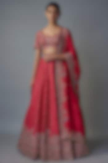 Hot Pink Silk Sequins & Bandhani Embroidered Bridal Lehenga Set by Mrunalini Rao at Pernia's Pop Up Shop