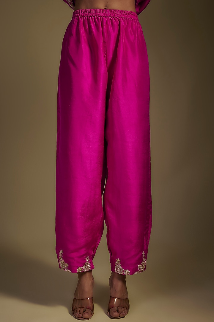 Fuchsia Pink Pure Silk Zardosi Hand Embroidered A-Line Kurta Set by Mrunalini Rao at Pernia's Pop Up Shop
