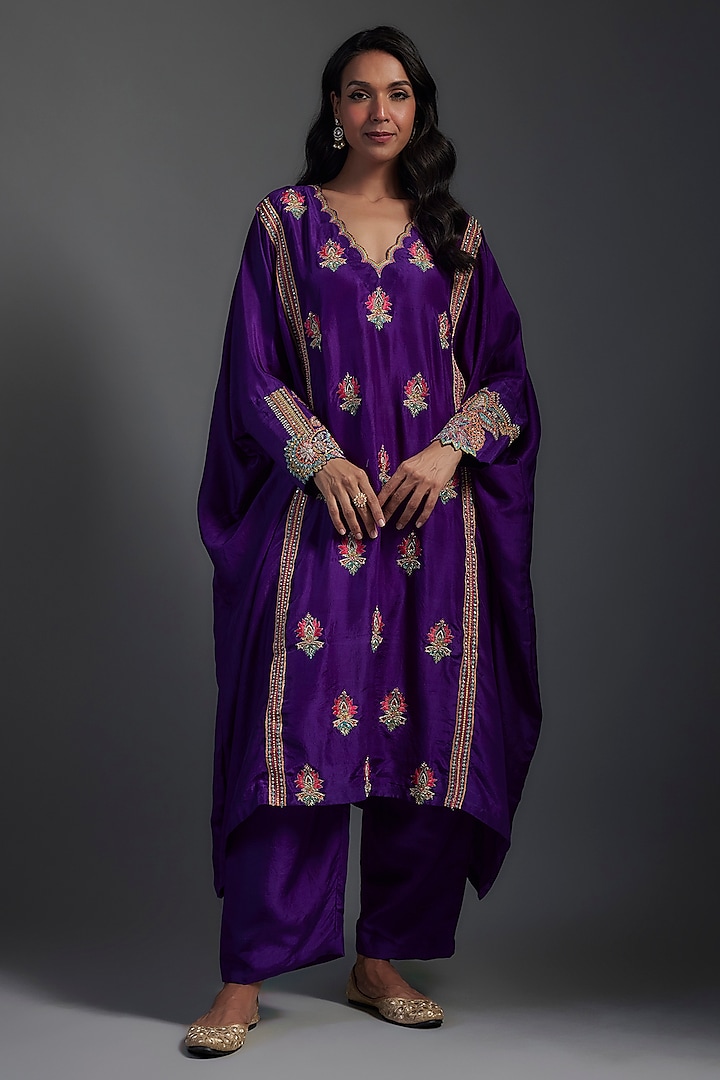 Purple Pure Silk Pearl Hand Embroidered Kurta Set by Mrunalini Rao at Pernia's Pop Up Shop