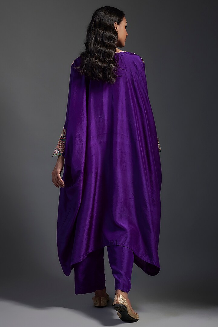 Purple Pure Silk Pearl Hand Embroidered Kurta Set by Mrunalini Rao at Pernia's Pop Up Shop