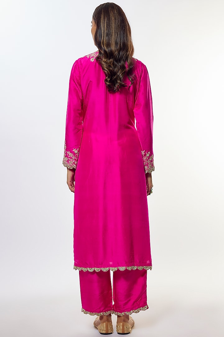 Pink Pure Silk Zardosi Embroidered Kurta Set by Mrunalini Rao at Pernia's Pop Up Shop