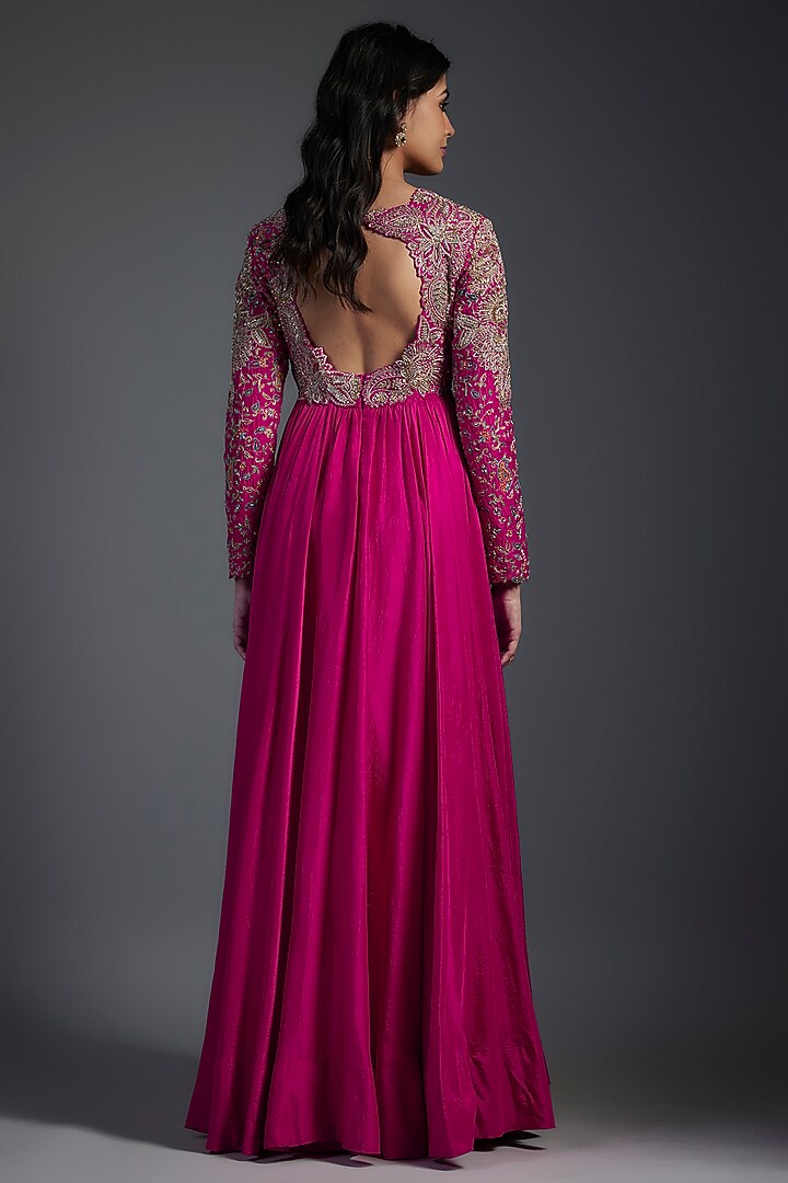 Pink Pure Silk Zardosi Hand Embroidered Ghera Bridal Anarkali Set by Mrunalini Rao at Pernia's Pop Up Shop