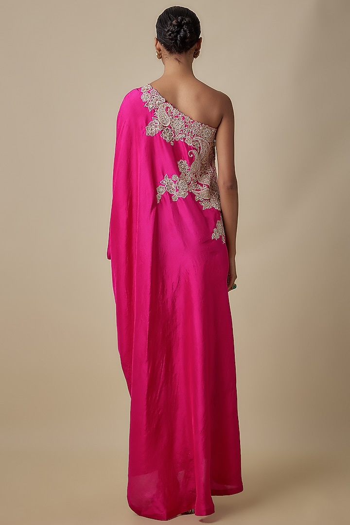 Fuchsia Pink Pure Silk Hand Embroidered Kaftan by Mrunalini Rao at Pernia's Pop Up Shop
