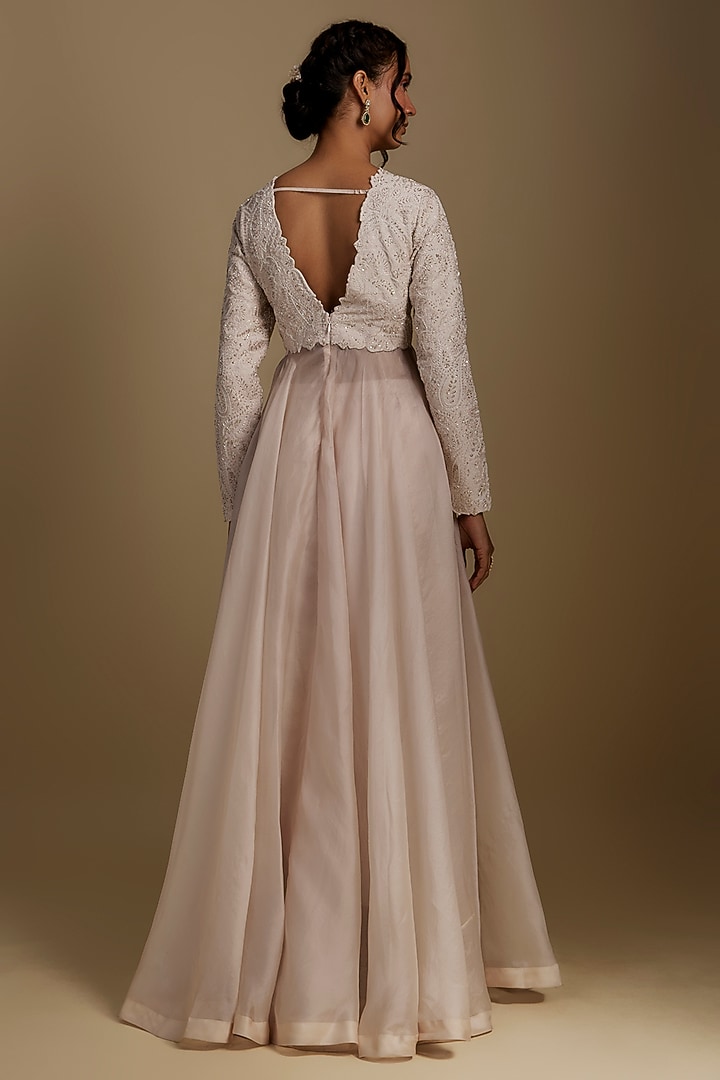 Ivory Pure Silk Zardosi Hand Embroidered Bridal Anarkali Set by Mrunalini Rao at Pernia's Pop Up Shop