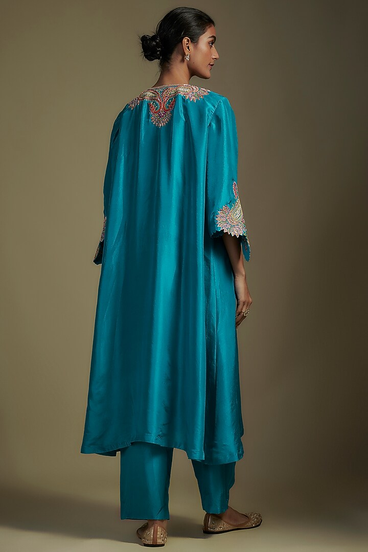 Ananda Blue Pure Silk Zardosi Embroidered Kurta Set by Mrunalini Rao at Pernia's Pop Up Shop