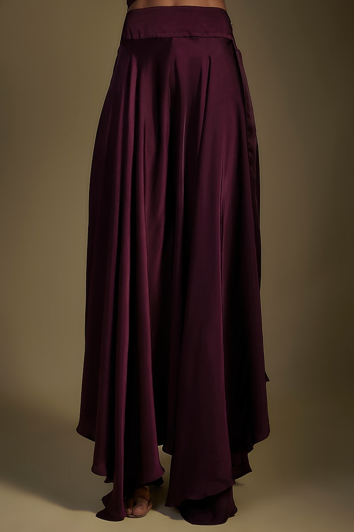 Wine Pure Silk Zardosi Embroidered One-Shoulder Kaftan Set by Mrunalini Rao at Pernia's Pop Up Shop
