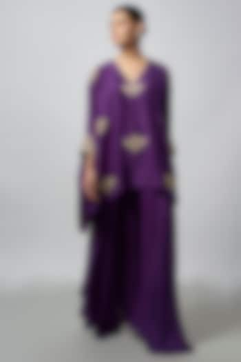 Purple Pure Silk Zardosi Hand Embroidered Kurta Set by Mrunalini Rao at Pernia's Pop Up Shop