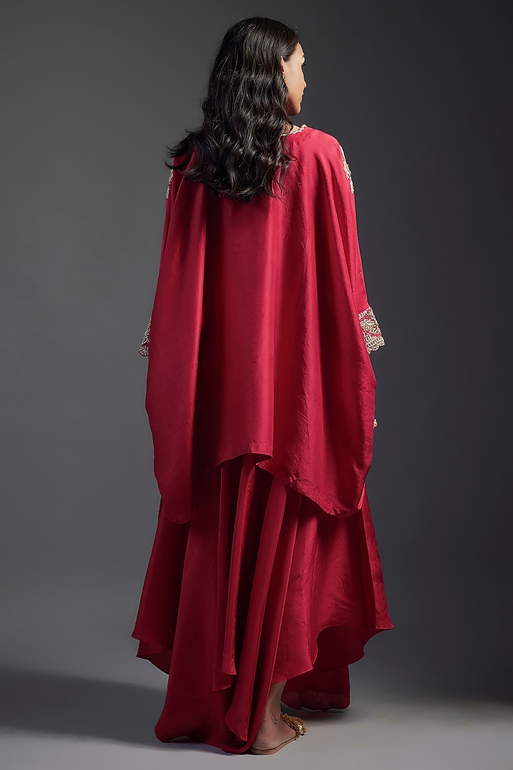 Red Pure Silk Zardosi Hand Embroidered Short Kurta Set by Mrunalini Rao at Pernia's Pop Up Shop