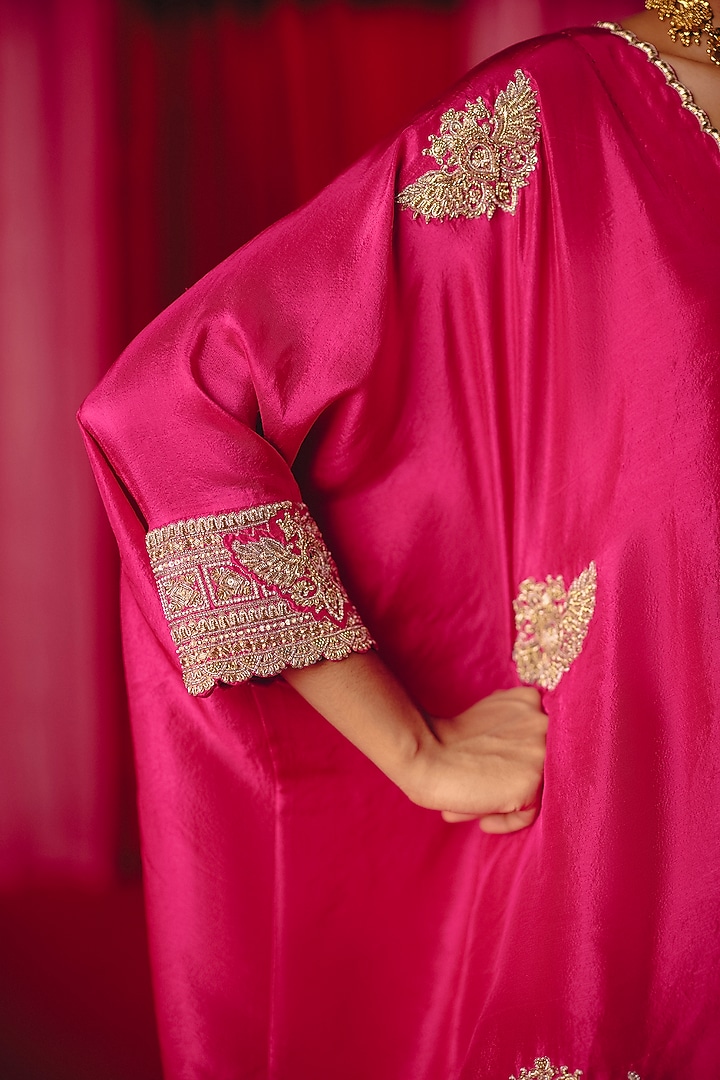 Fuchsia Pink Pure Silk Zardosi Hand Embroidered Short Kurta Set by Mrunalini Rao at Pernia's Pop Up Shop