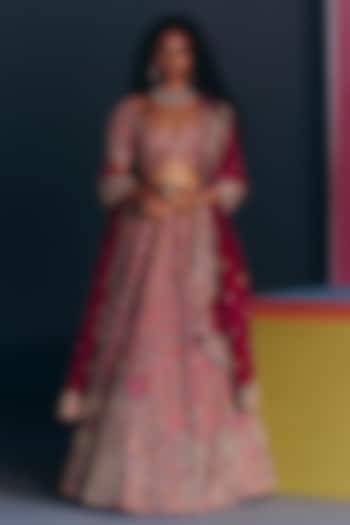 Maroon Silk Zardosi & Paisley Embroidered Bridal Lehenga Set by Mrunalini Rao at Pernia's Pop Up Shop