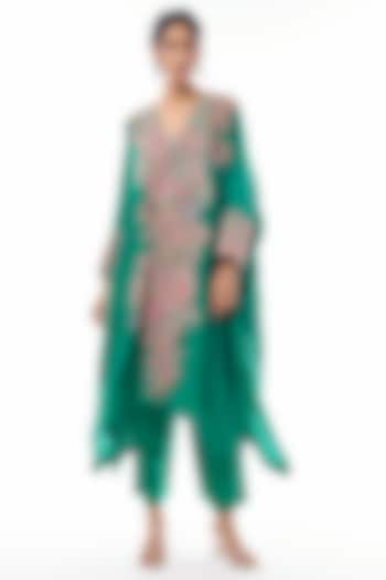 Vivid Blue Silk Resham & Zardosi Embroidered Kurta Set by Mrunalini Rao at Pernia's Pop Up Shop