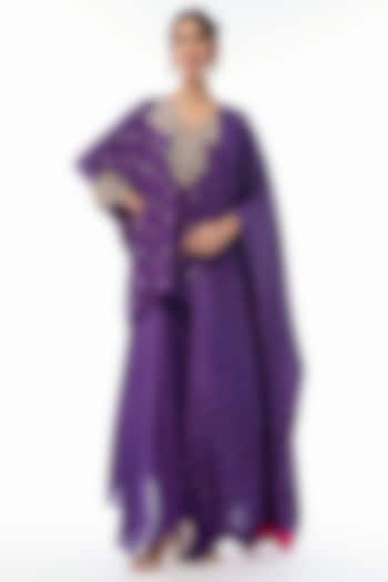 Purple Silk Resham & Zardosi Embroidered Short Kurta Set by Mrunalini Rao at Pernia's Pop Up Shop