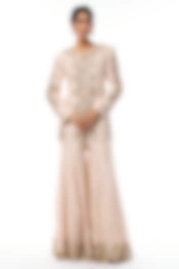 Ivory Silk Zardosi & Pearl Embroidered Bridal Sharara Set by Mrunalini Rao at Pernia's Pop Up Shop