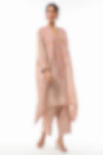 Beige Silk Resham & Zardosi Embroidered Kurta Set by Mrunalini Rao at Pernia's Pop Up Shop