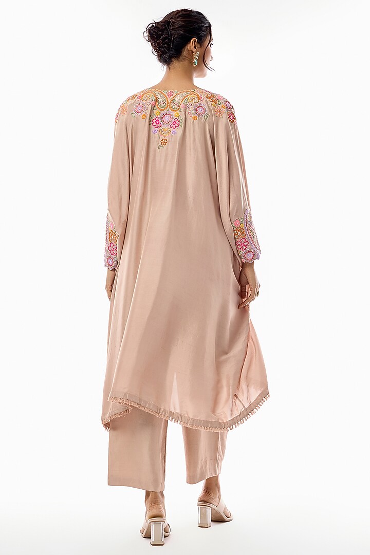Beige Silk Resham & Zardosi Embroidered Kurta Set by Mrunalini Rao at Pernia's Pop Up Shop