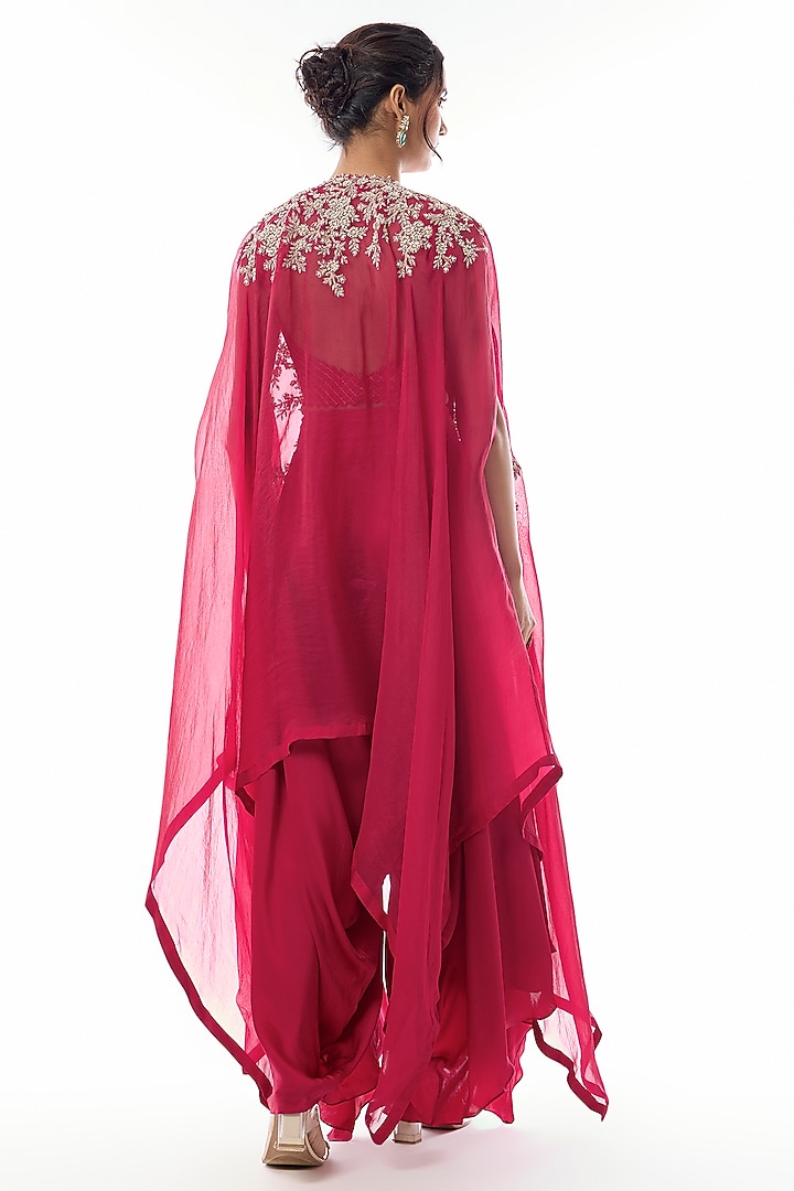 Red Sheer Organza Pearl Embroidered Cape Set by Mrunalini Rao at Pernia's Pop Up Shop
