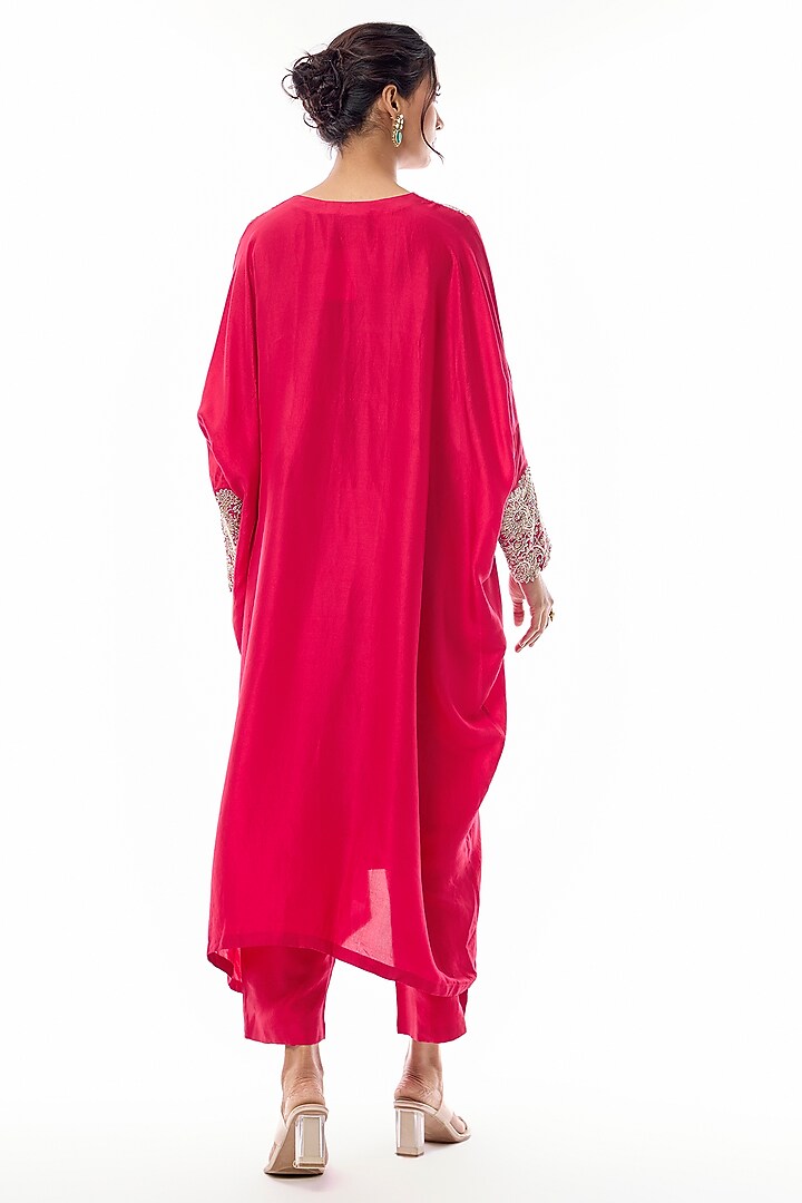 Red Pure Silk Zardosi Hand Embroidered Kurta Set by Mrunalini Rao at Pernia's Pop Up Shop