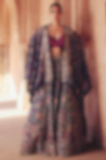 Purple Silk 3D Organza Floral Embroidered Jacket Bridal Lehenga Set by Mrunalini Rao at Pernia's Pop Up Shop