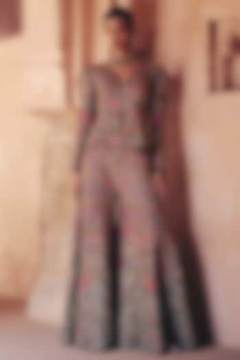 Black Silk Hand Embroidered Pant Set by Mrunalini Rao at Pernia's Pop Up Shop