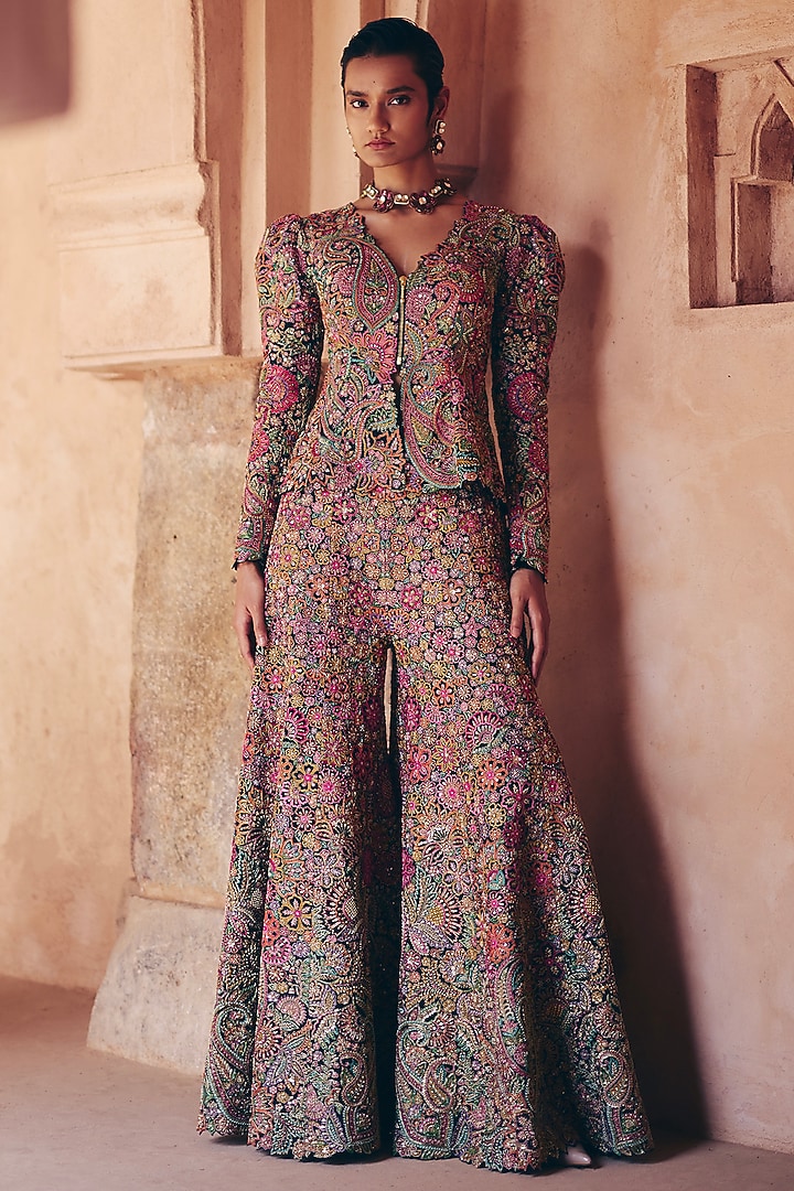 Black Silk Hand Embroidered Pant Set by Mrunalini Rao at Pernia's Pop Up Shop