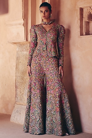 Black Silk Hand Embroidered Pant Set by Mrunalini Rao