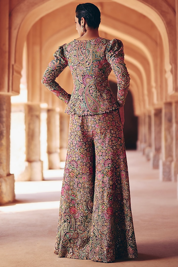 Black Silk Hand Embroidered Pant Set by Mrunalini Rao at Pernia's Pop Up Shop