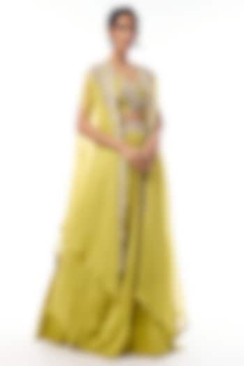 Green Silk Cowl Skirt Set by Mrunalini Rao at Pernia's Pop Up Shop