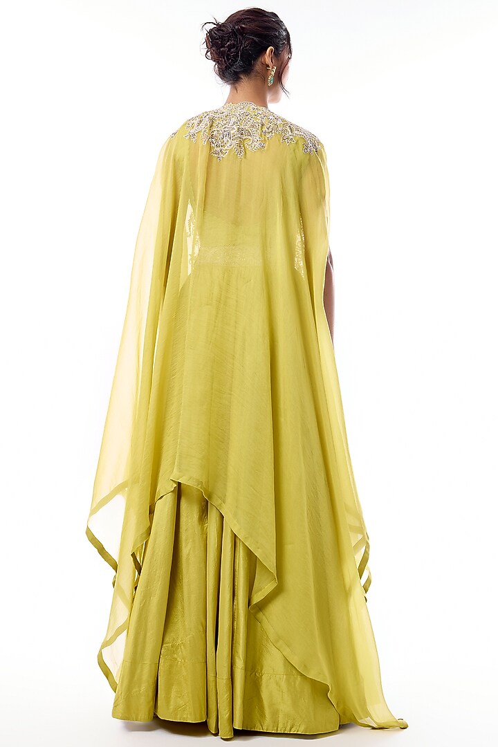 Green Silk Cowl Skirt Set by Mrunalini Rao at Pernia's Pop Up Shop