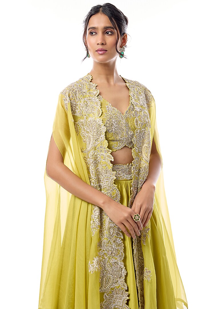 Green Silk Cowl Skirt Set by Mrunalini Rao at Pernia's Pop Up Shop