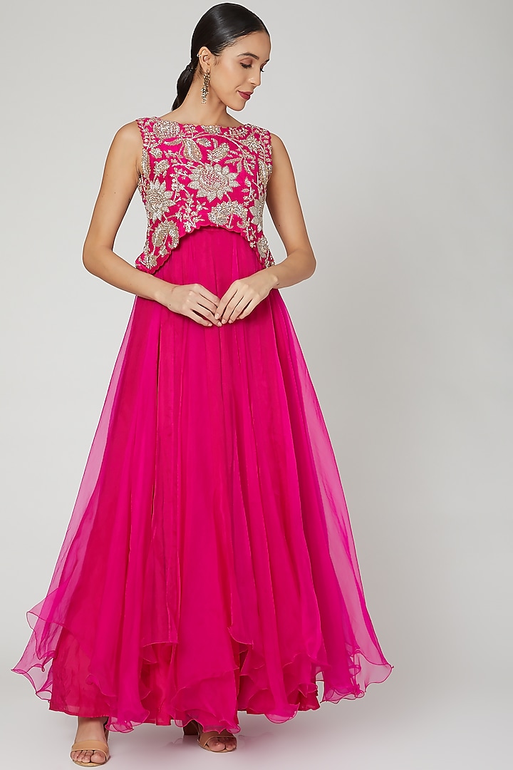 Pink Embroidered Dress With Blouse by Mrunalini Rao