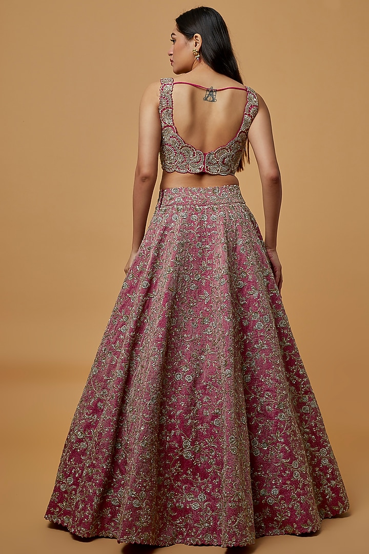 Fuchsia Embroidered Bridal Lehenga Set by Mrunalini Rao at Pernia's Pop Up Shop