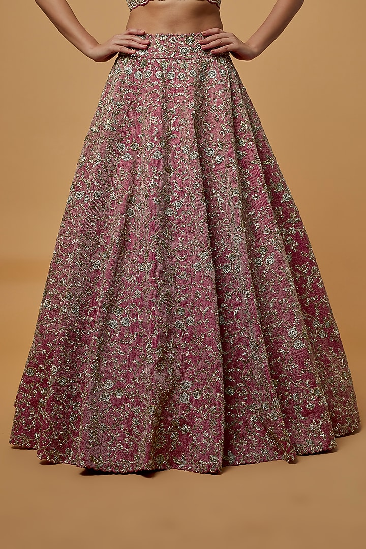 Fuchsia Embroidered Bridal Lehenga Set by Mrunalini Rao at Pernia's Pop Up Shop