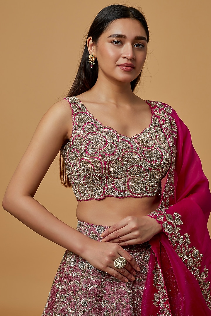 Fuchsia Embroidered Bridal Lehenga Set by Mrunalini Rao at Pernia's Pop Up Shop