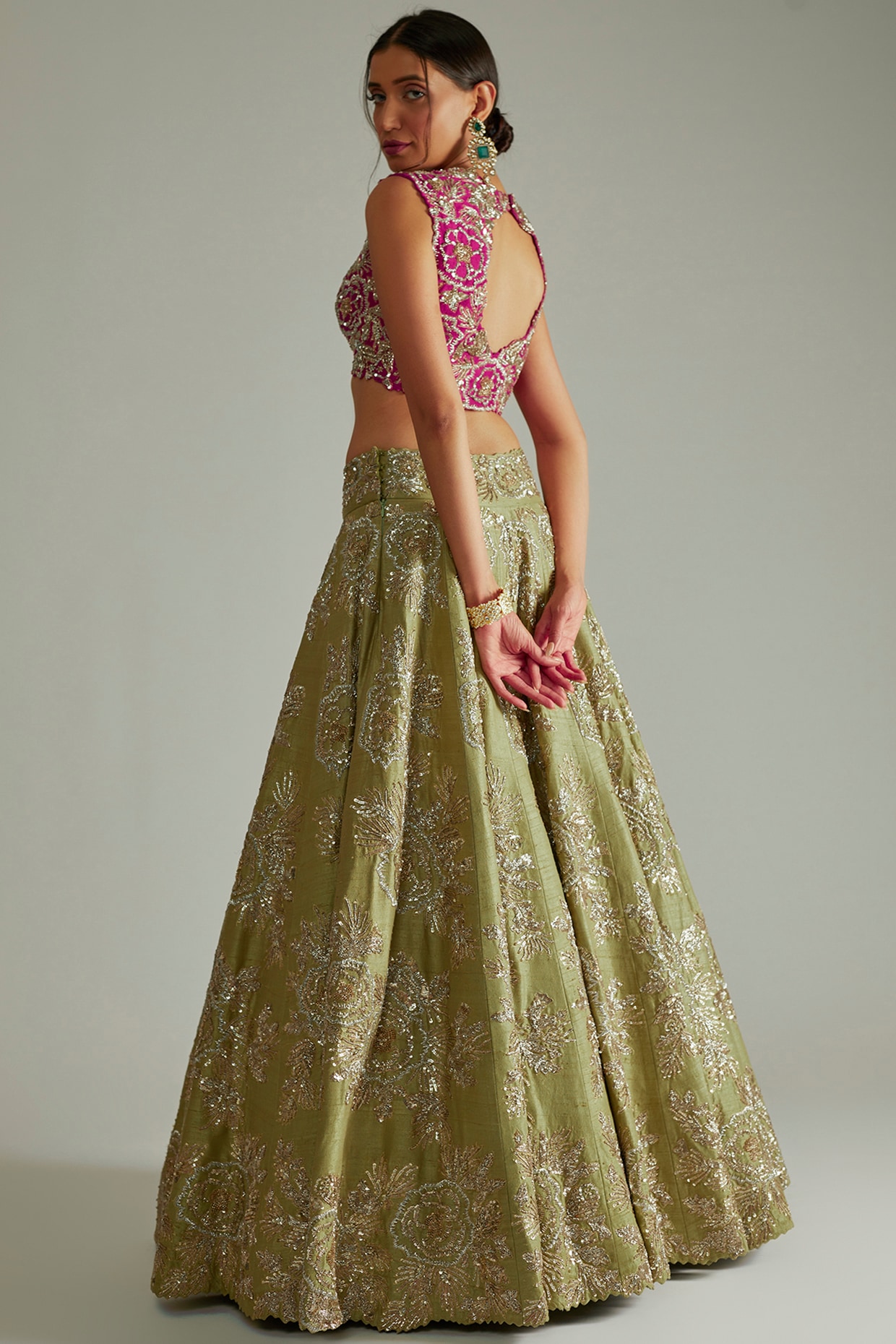 Embroidered Art Silk Lehenga in Light Green : LCC2934