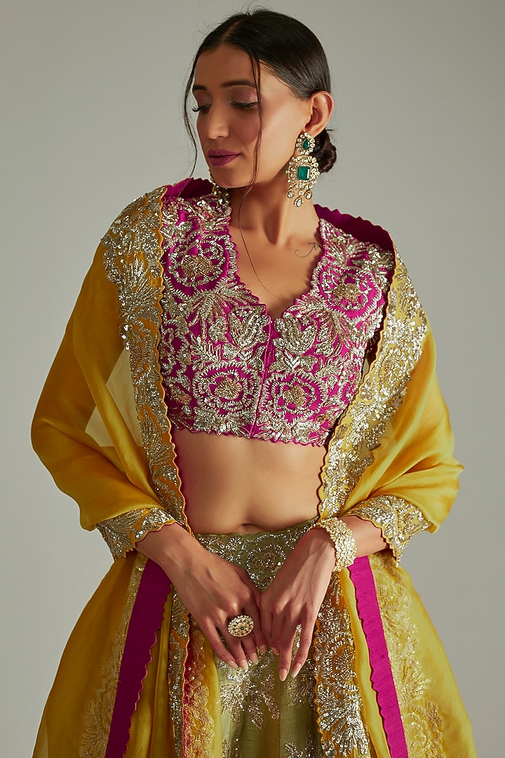 Light Mehendi Green Embroidered Bridal Lehenga Set by Mrunalini Rao at Pernia's Pop Up Shop