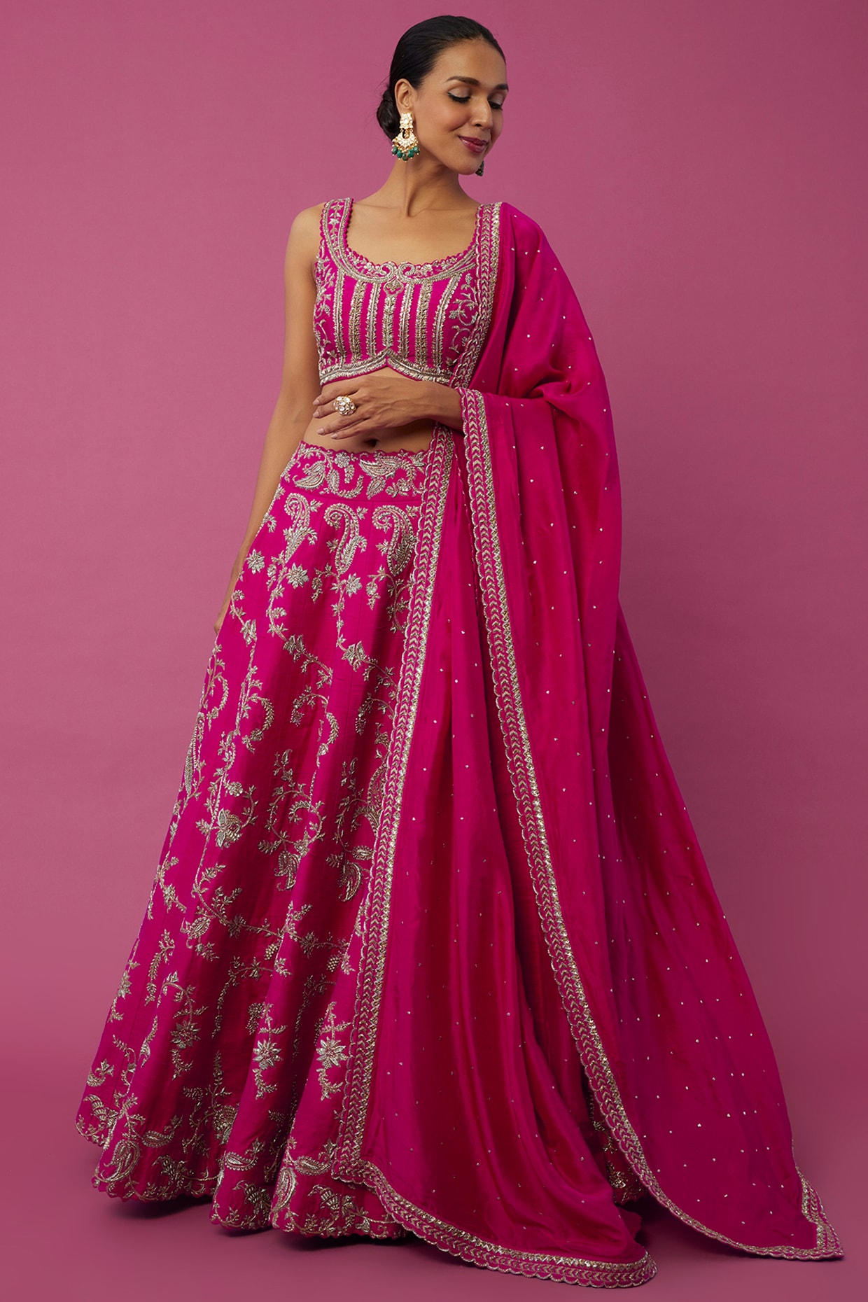 Hot Pink Embroidered Bridal Lehenga Set by Mrunalini Rao at Pernia s Pop Up Shop