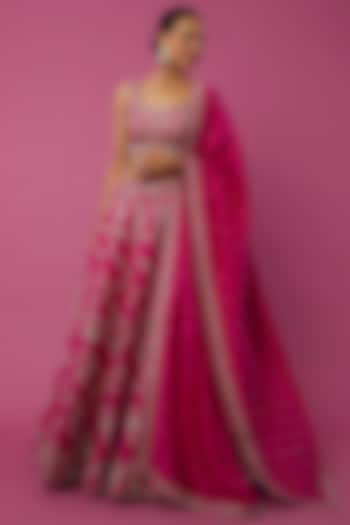 Hot Pink Embroidered Lehenga Set by Mrunalini Rao