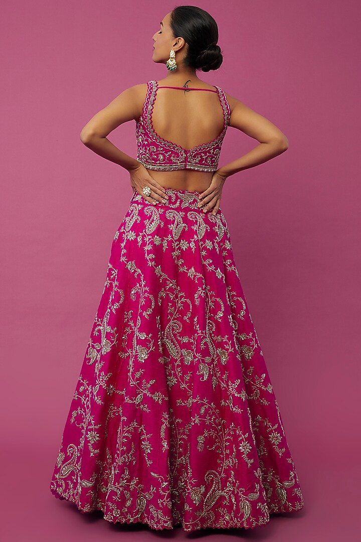 Hot Pink Embroidered Bridal Lehenga Set by Mrunalini Rao at Pernia's Pop Up Shop