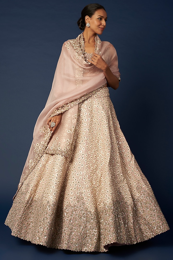 Blush Pink Embroidered Bridal Lehenga Set by Mrunalini Rao at Pernia's Pop Up Shop