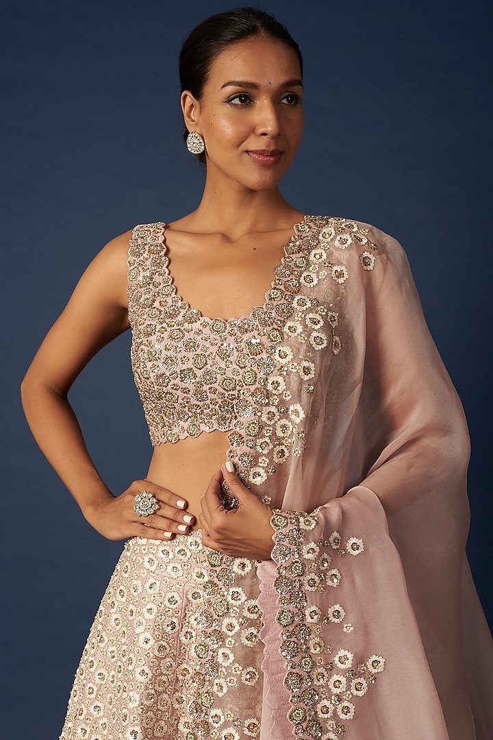 Blush Pink Embroidered Bridal Lehenga Set by Mrunalini Rao at Pernia's Pop Up Shop