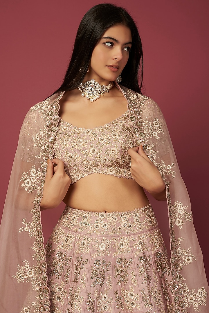 Blush Pink Embroidered Bridal Lehenga Set by Mrunalini Rao at Pernia's Pop Up Shop