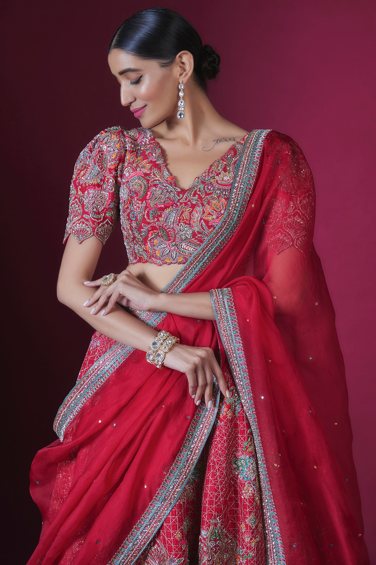 Red Silk Embroidered Bridal Wear Lehenga LLCV113638